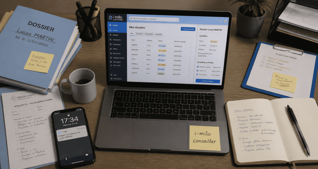bureau avec interface imilo conseiller affichée