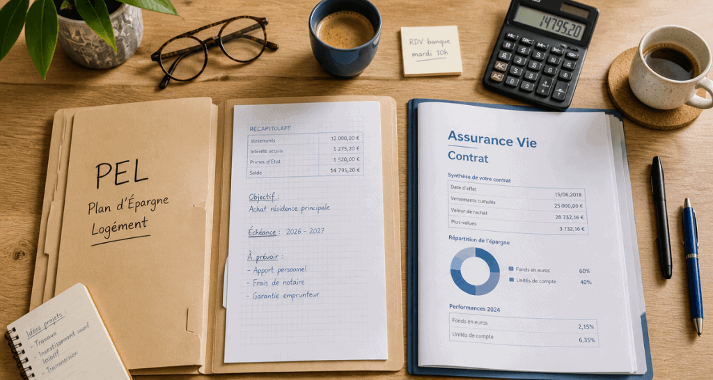 PEL ou assurance vie dossiers sur bureau