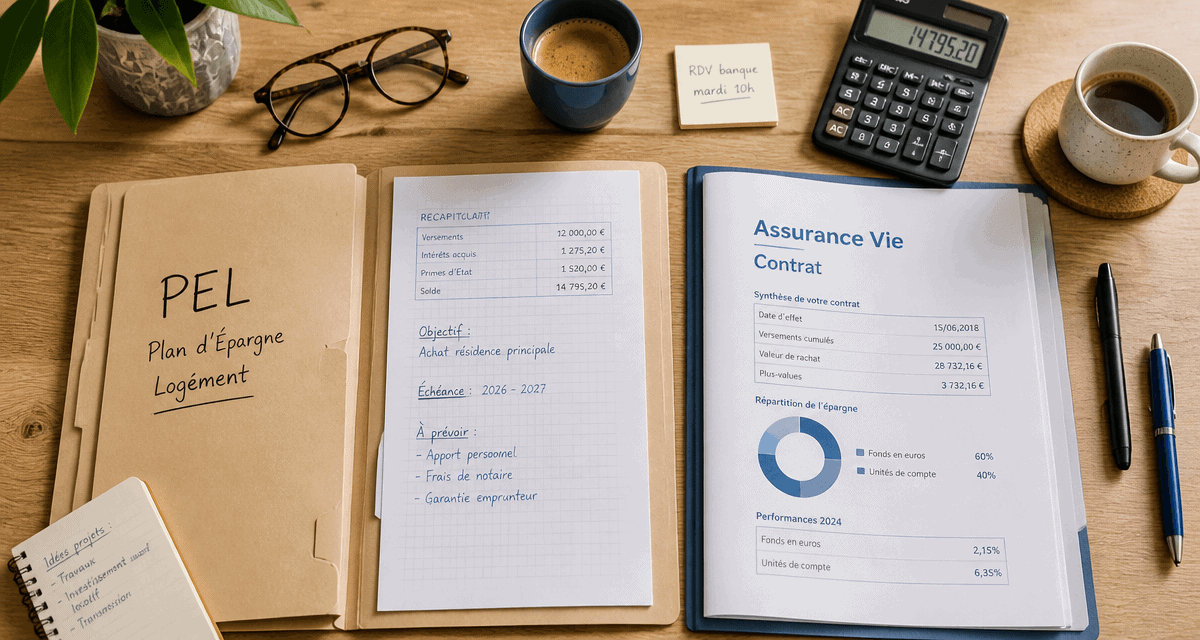 PEL ou assurance vie dossiers sur bureau