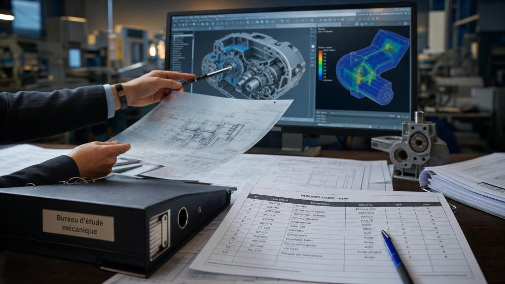Bureau d'étude mécanique : plans et industrialisation sur écran 3D