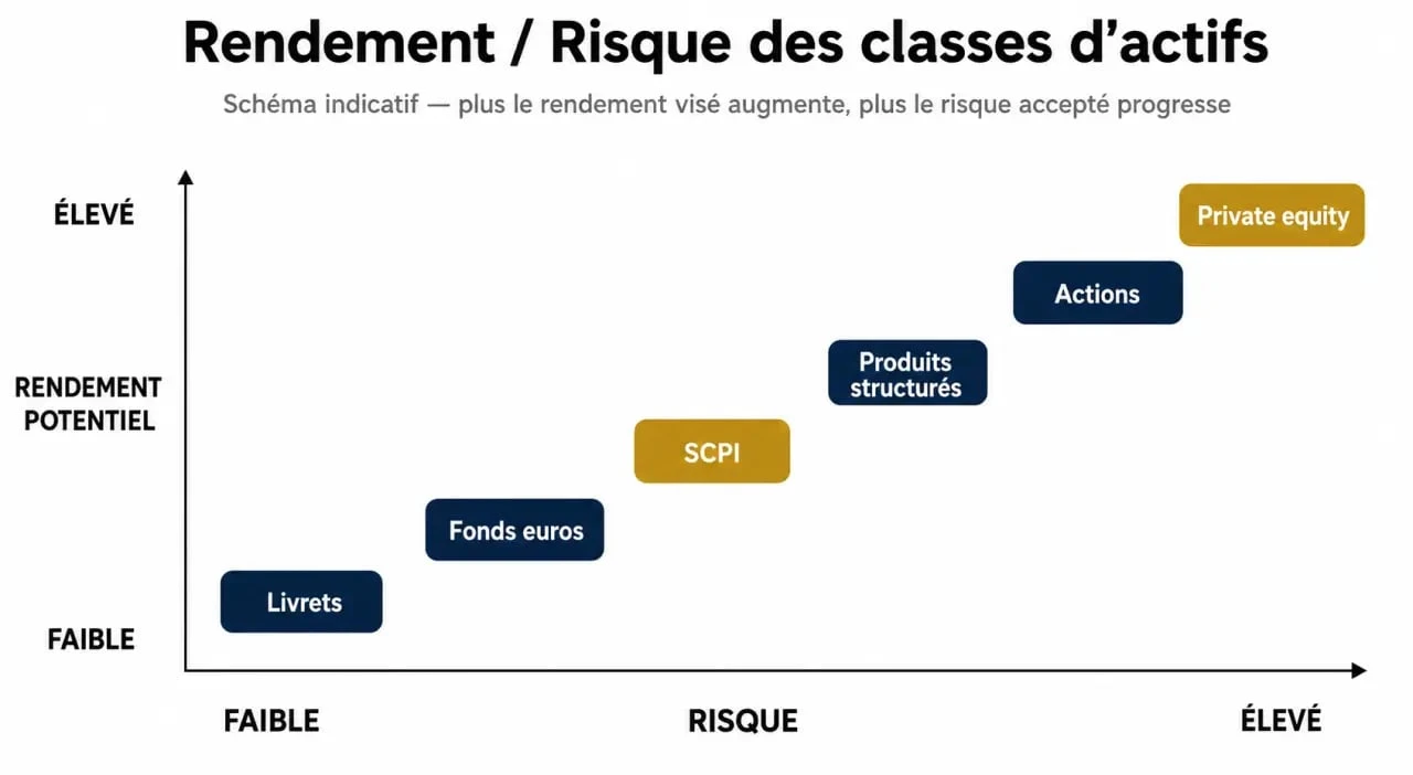 Graphique comparatif du couple rendement-risque pour différents placements financiers