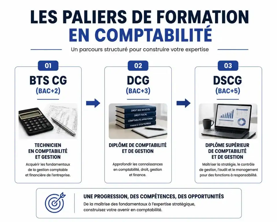 Infographie des parcours de formation en comptabilité en apprentissage : du BTS au DSCG