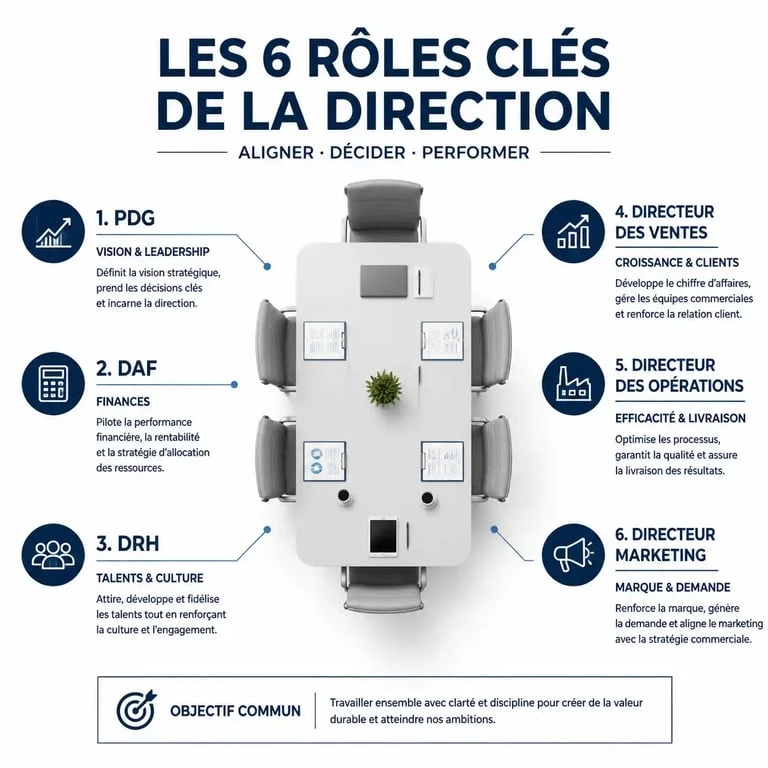 Composition type d'un comité de direction efficace avec les rôles clés