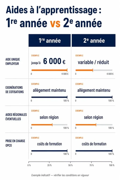 Infographie comparative des aides financières pour l'apprentissage en première et deuxième année