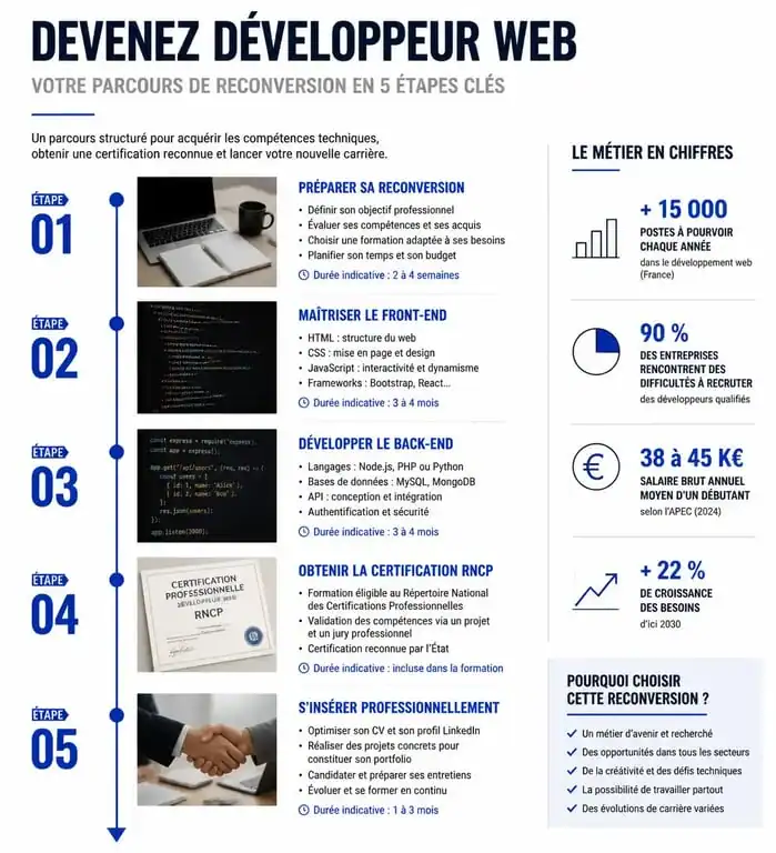 Parcours de formation à distance développeur web : étapes de la reconversion professionnelle