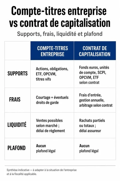 Comparatif compte-titres entreprise et contrat de capitalisation pour la gestion de trésorerie