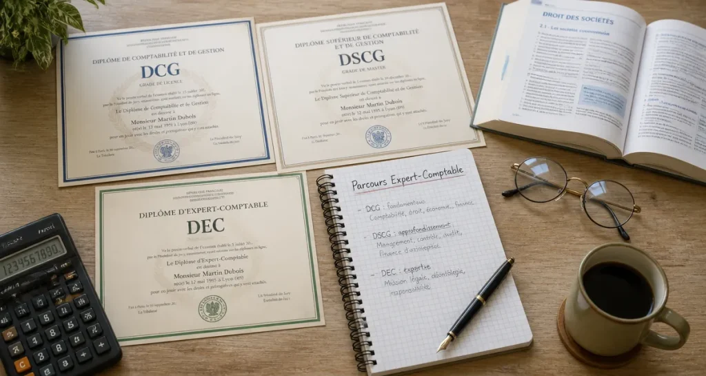 études pour expert comptable diplômes sur bureau