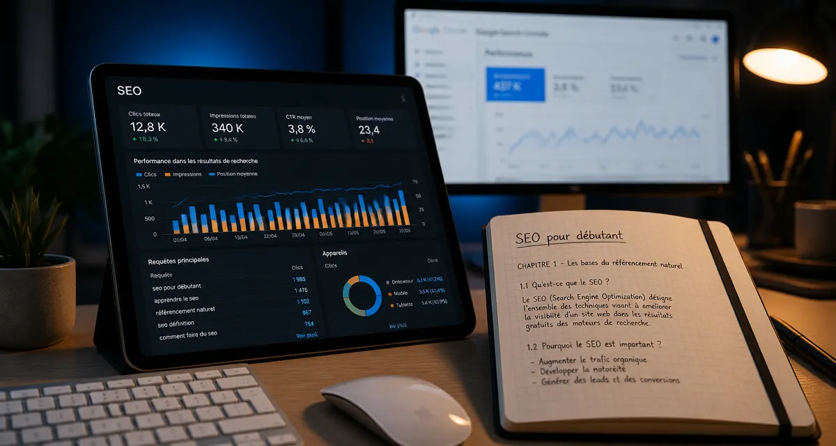 Formation SEO débutant : méthode 3 piliers, tableau SEO Google Search Console