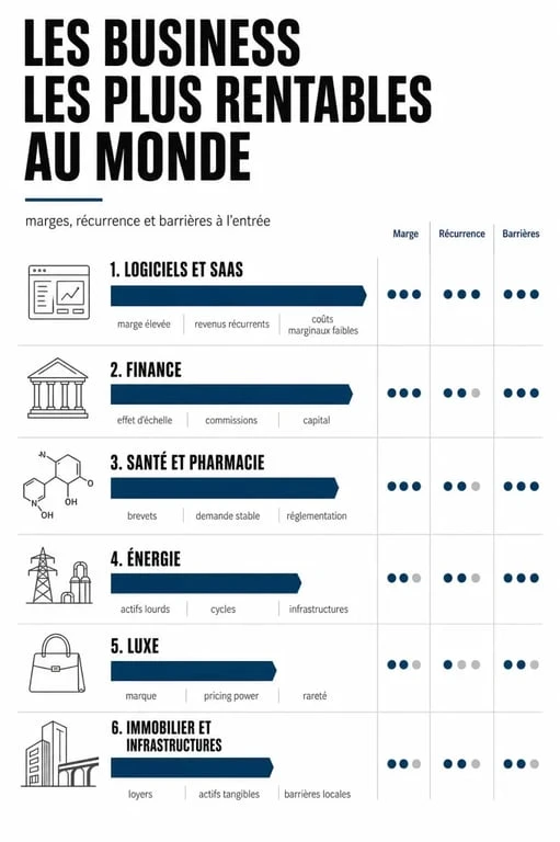Les business les plus rentables au monde : infographie comparative des secteurs les plus profitables