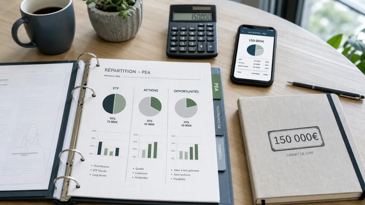 Exemple portefeuille PEA : allocation ETF et actions avec fiscalité