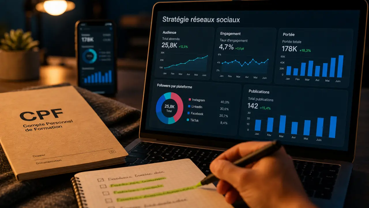 Formation réseaux sociaux CPF : tableau de bord et checklist cursus idéal