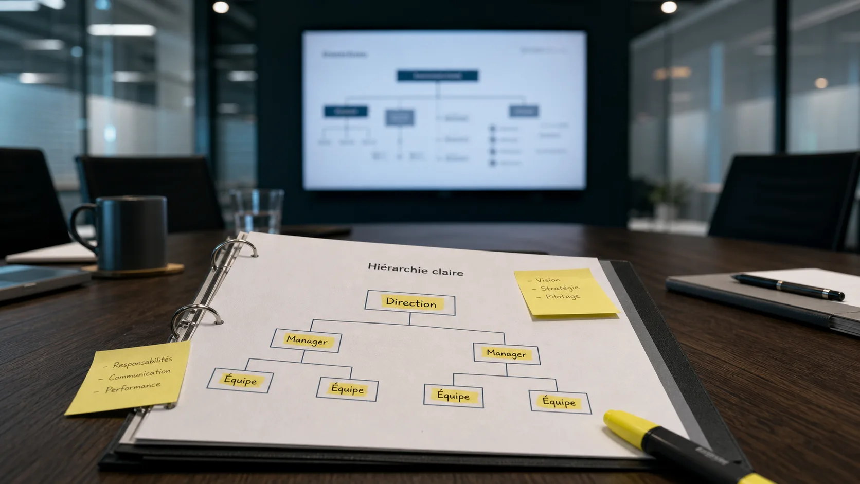 Hiérarchie dans une entreprise : organigramme clair en réunion