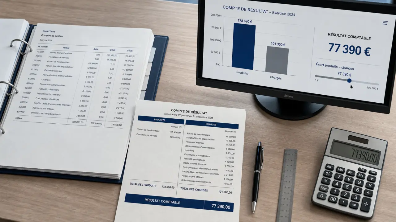 Calculer le résultat comptable : produits, charges et trésorerie