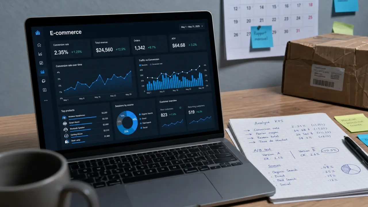 Emploi e commerce : tableau de bord KPI sur ordinateur portable