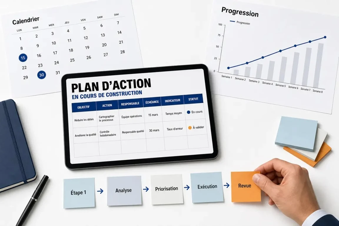 Exemple de plan d action sous forme de tableau de suivi et d’organisation des étapes