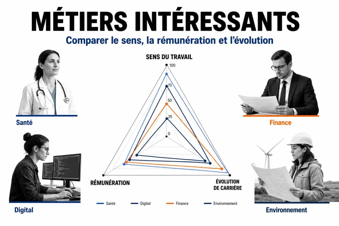 Métiers intéressant : infographie comparative des critères clés pour choisir une profession