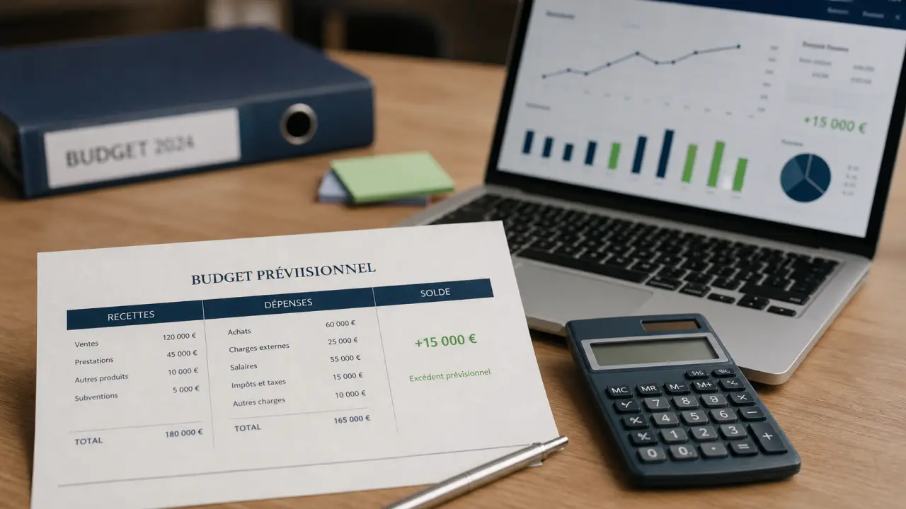Exemple budget prévisionnel annuel : tableau recettes dépenses solde