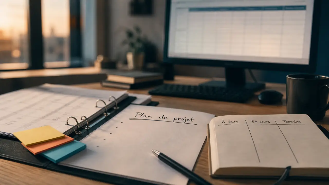 Méthode gestion de projet : Agile, Waterfall ou hybride sur table avec plan et jalons