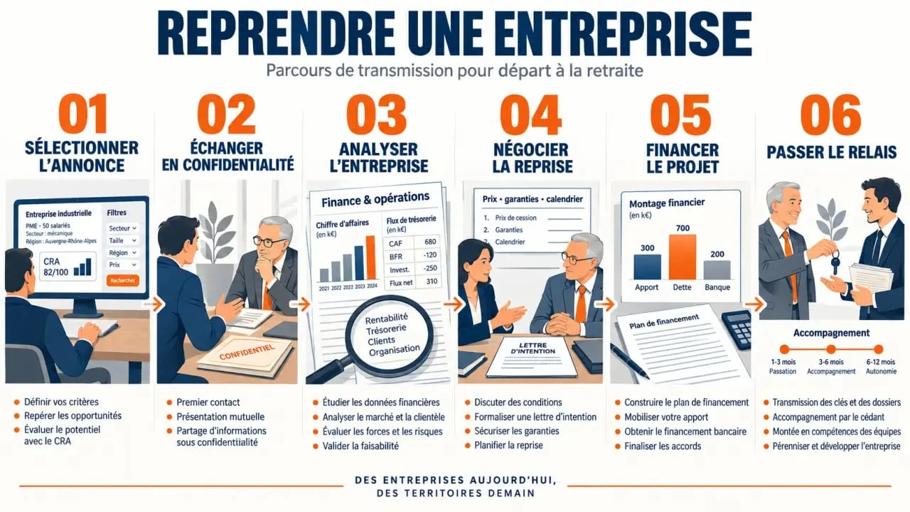 Processus de reprise d’une entreprise à céder pour cause de retraite via le CRA