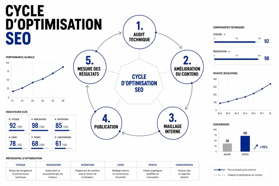 Optimiser SEO : cycle audit, contenu, maillage interne et mesure des résultats