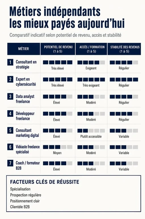 Métier à son compte qui payé bien : comparatif des métiers indépendants les plus rentables
