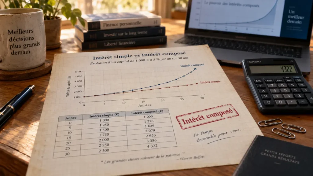 Calculer l’intérêt composé : 1 000 € à 5 % atteignent 1 276,28 € en 5 ans