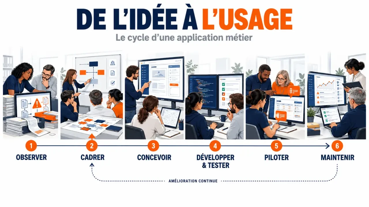 Étapes du développement d’une application métier, du cadrage au déploiement