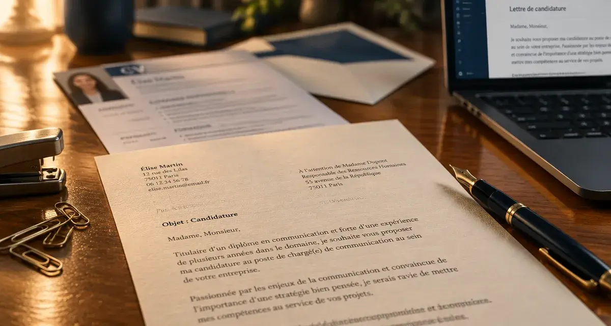 Lettre de motivation de travail : document de candidature sur bureau