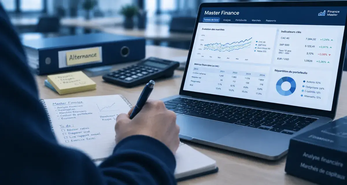 Master finance alternance : étudiant et tableau de bord financier
